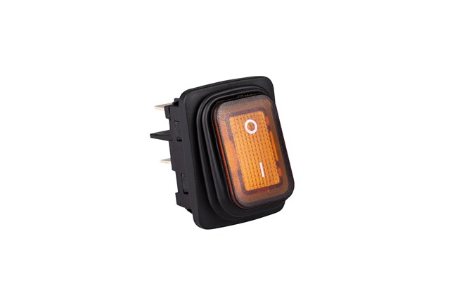 30*22mm Black Body 2NO with Illumination with Terminal (0-I) Marked Yellow A54 Series Rocker Switch